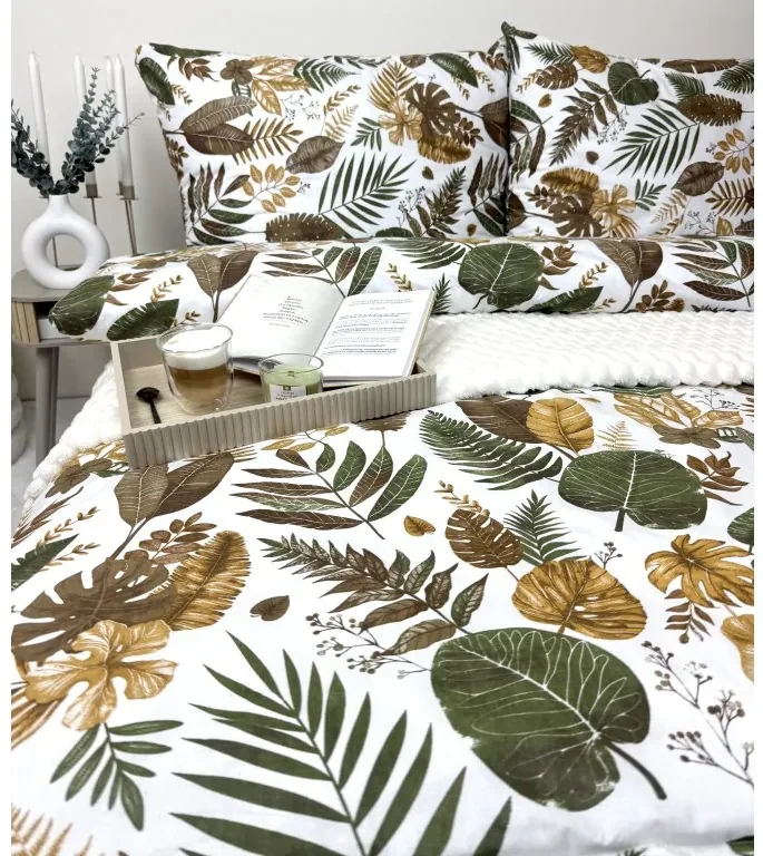 Obliečky Amazonia 140x200 / 70x90 cm – 100% bavlna, tropický vzor, zeleno-béžové farby, zipsové zapínanie