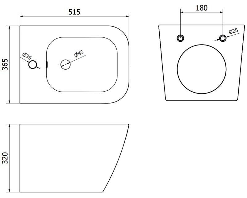 Mexen Madox, závesný bidet 515x365x320 mm, čierna matná, 35155170