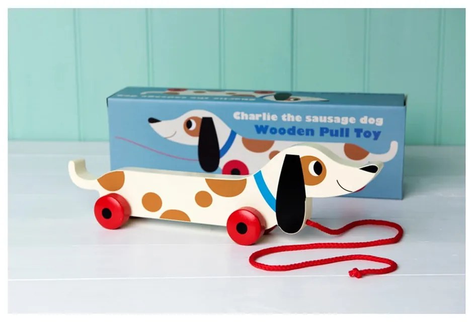 Drevený ťahací jazvečík Rex London Charlie The Sausage Dog, dĺžka 31,5 cm