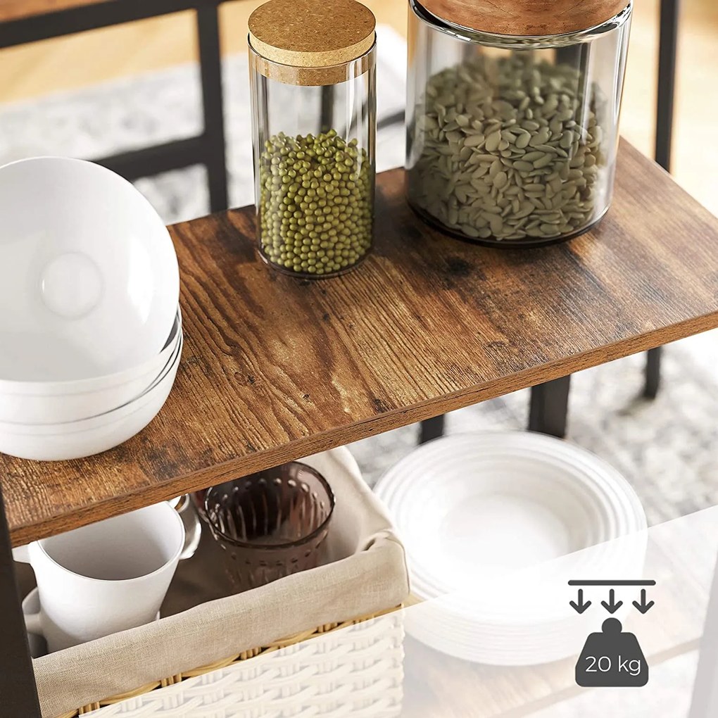 Barový stôl s 3 policami, rustikálny hnedý a čierny