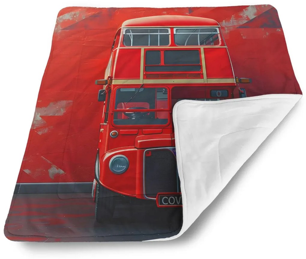 Sablio Deka pre bábätko Červený poschodový autobus Vlajka - 90x120 cm