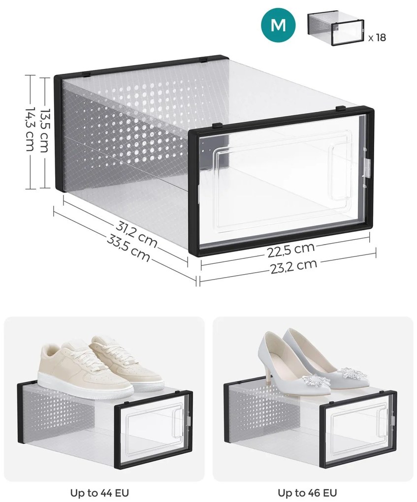 Úložný box Bill, sada 18ks, 23x14x33 cm, čierna