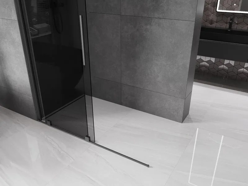 Mexen Velar, sprchová zástena s posuvnými dverami Walk-in 150 x 200 cm, 8mm šedé sklo, grafitová, 871-150-000-43-95