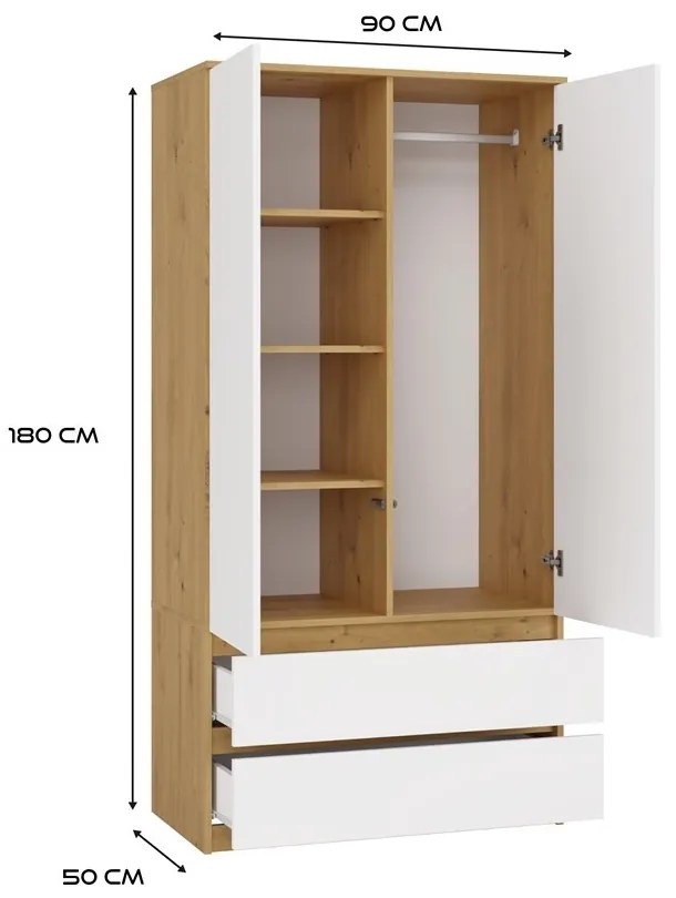 Šatníková skriňa MALWA I 90 cm dub artisan/biela