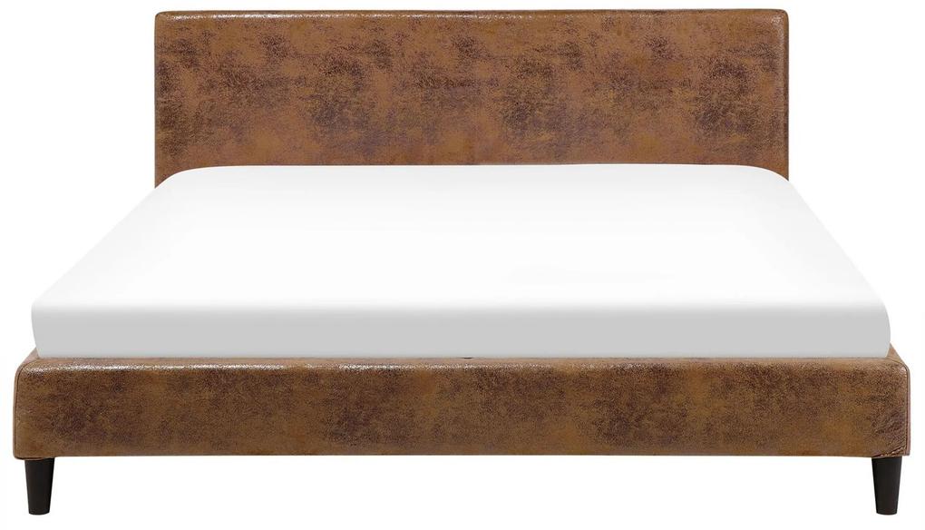 Čalúnená posteľ v imitácii kože 160 x 200 cm hnedá FITOU Beliani