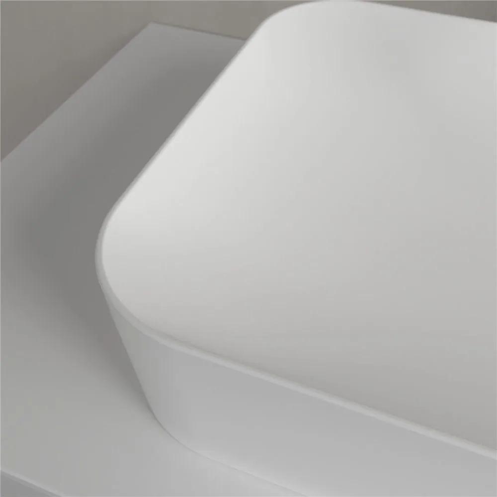 VILLEROY &amp; BOCH Finion obdĺžnikové umývadlo na dosku bez otvoru, bez prepadu, 600 x 445 mm, Stone White, s povrchom CeramicPlus, 414361RW