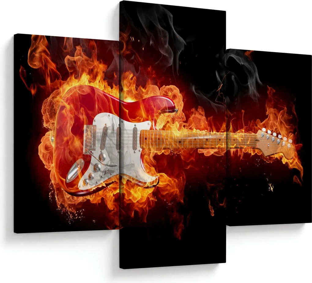 Obraz - Gitara v plameňoch (90x60 cm)