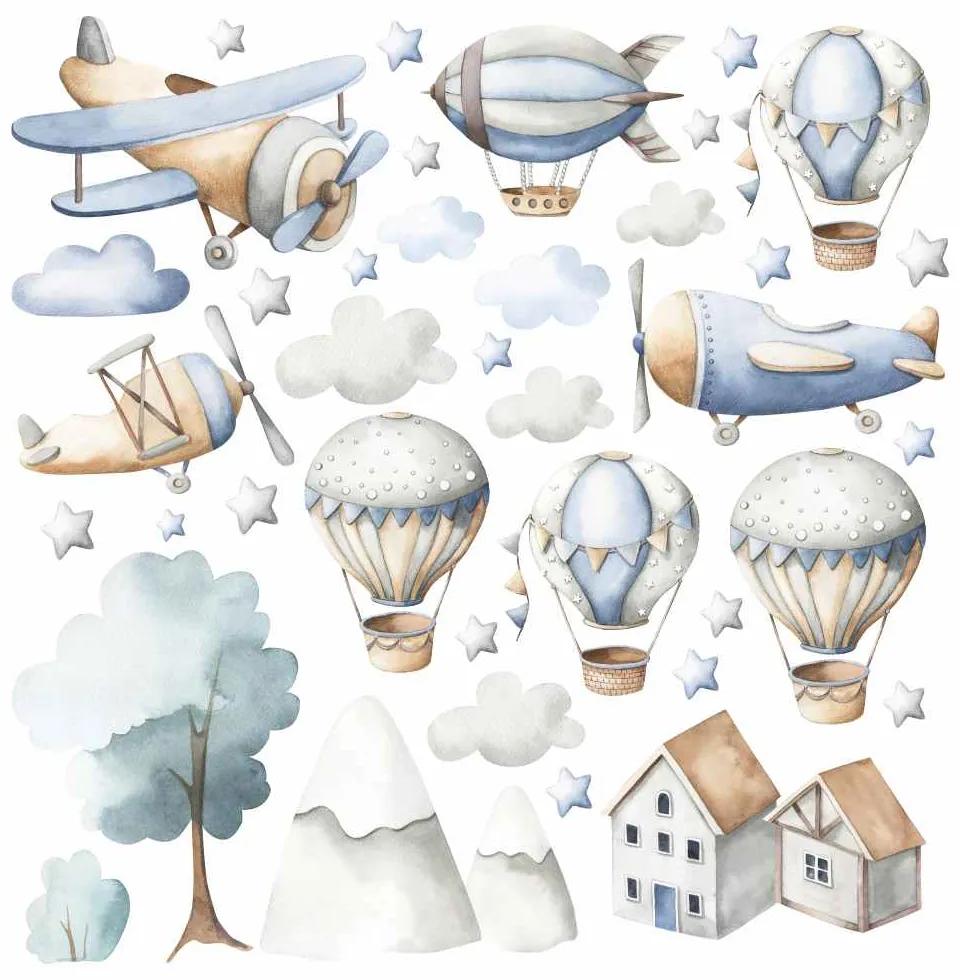 Gario Detská nálepka na stenu Boys world - lietadlá, balóny, vzducholoď a domy