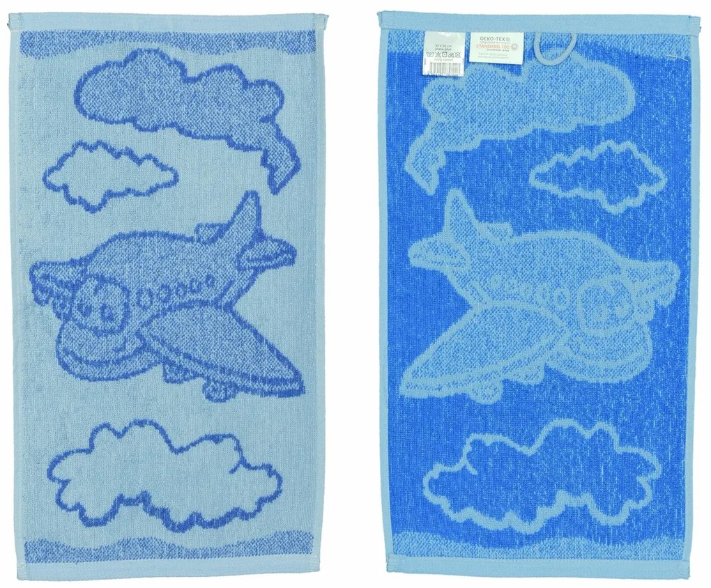 Uterák froté pre deti, Lietadlo, modré, 30 x 50 cm