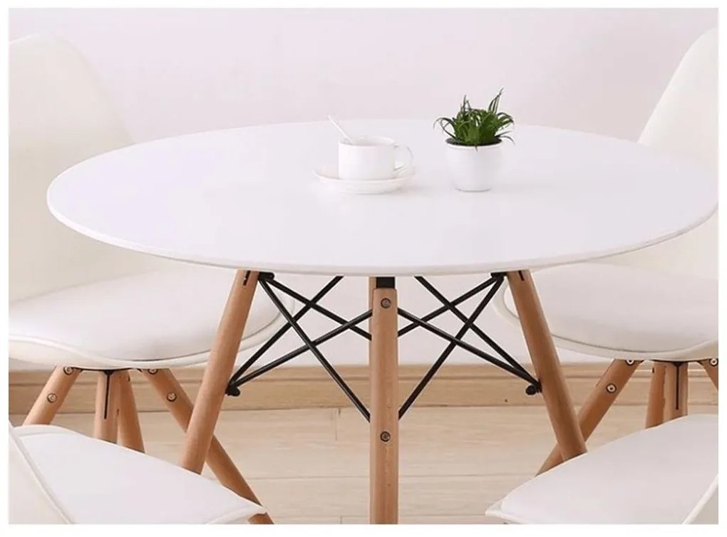 Jedálenský stôl, biela/buk, priemer 60 cm, GAMIN NEW 60