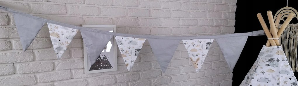 Dekoračná vlajková girlanda ZVIERACÍ KAMARÁTI - šedá