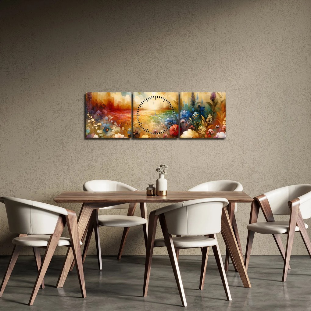 Obraz - Pestrofarebná lúka (s hodinami) (90x30 cm)
