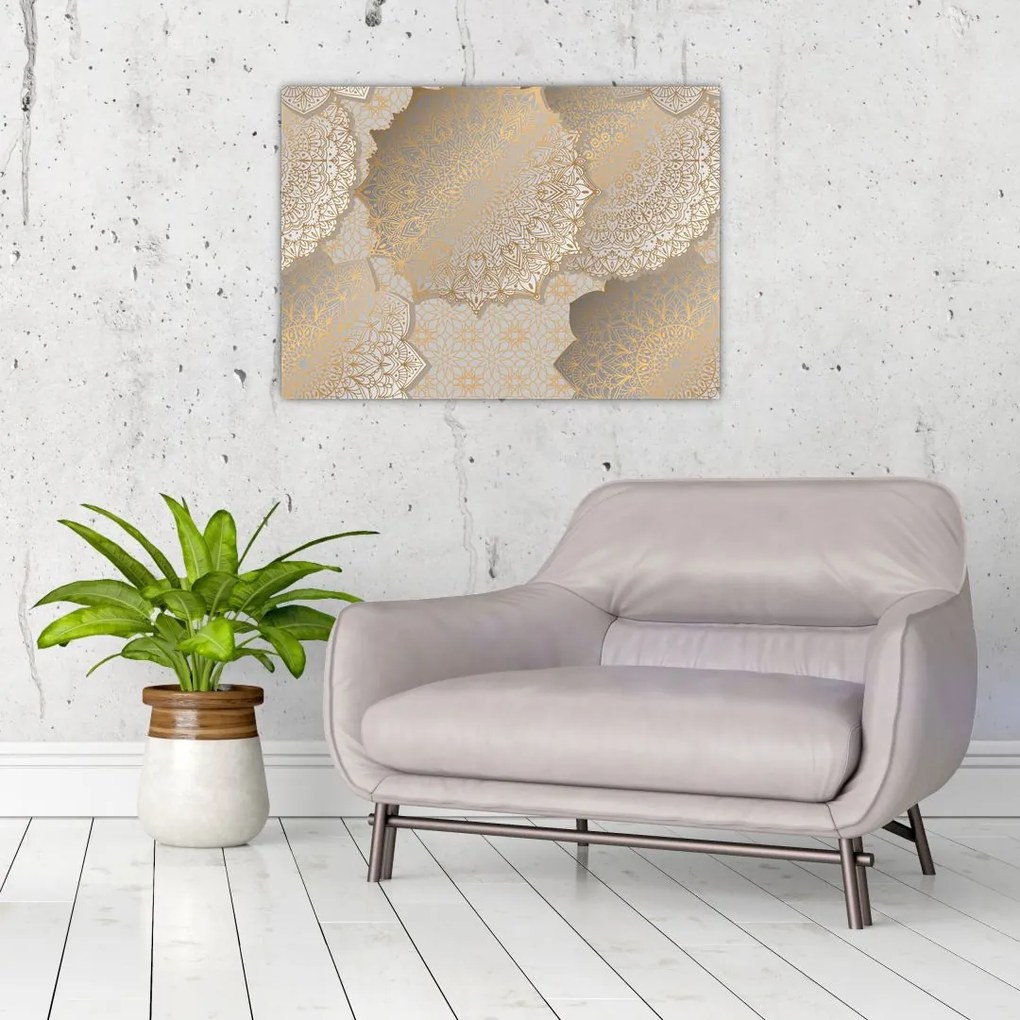 Sklenený obraz - Mandaly v zlatých tónoch (70x50 cm)