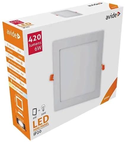 AVIDE Zápustný LED panel, 6W, denná biela, 12x12cm, štvorec, biely