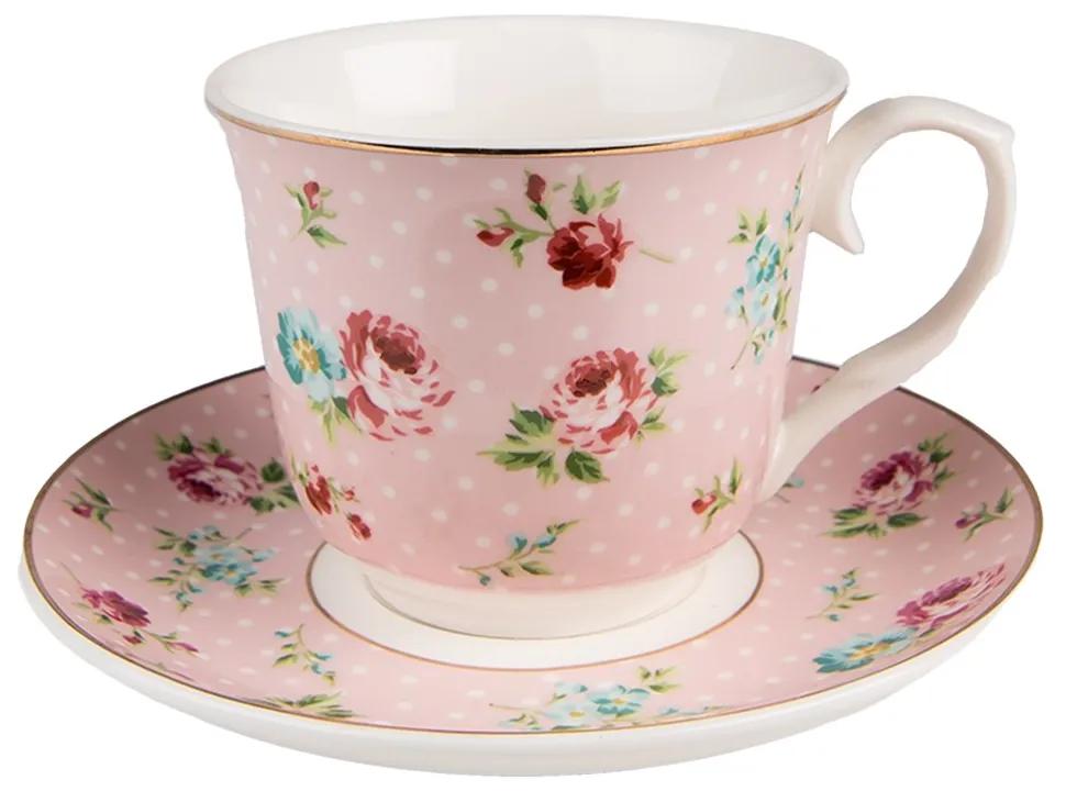 Ružová porcelánová šálka s tanierikom Laverne - Ø 15*8 / 250 ml