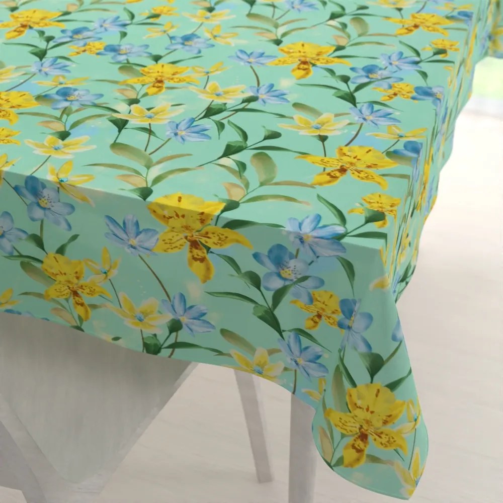 Biante Teflónový obdĺžnikový obrus TF-082 Žlto-modré ľalie na mintovom 120x140 cm