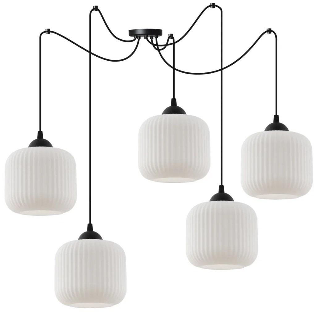 Závesné svietidlo Riffle Spider, 5x biele sklenené tienidlo, b