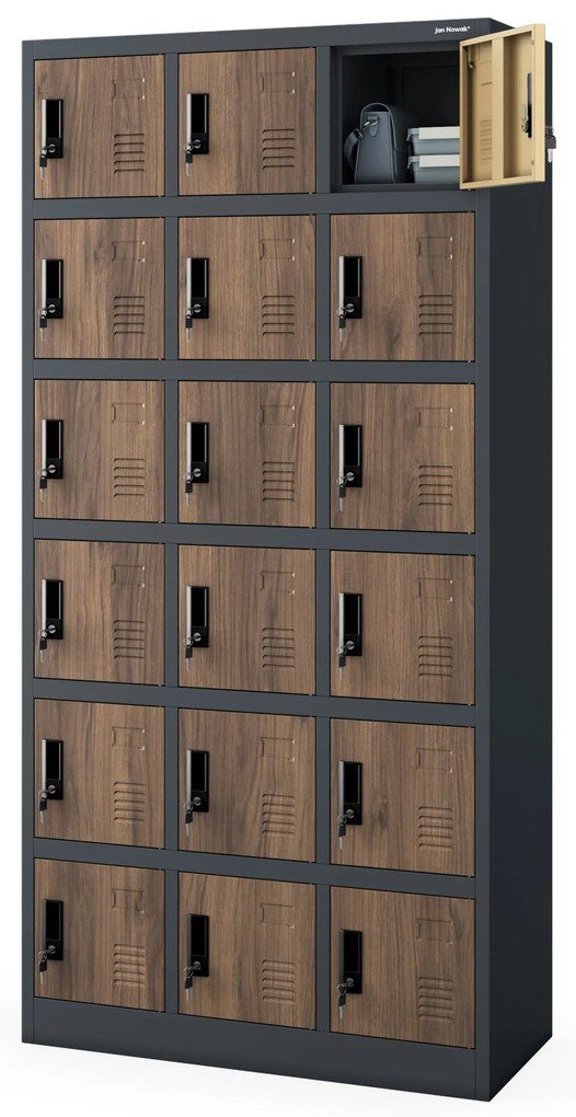 Pracovná skrinka s 18 priehradkami, antracitová/orechová, 900x1850x400 mm: KAROL Eco Design