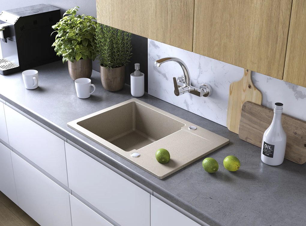 Kuchinox Celebes, 1-komorový granitový drez 650x440x185mm s krátkym odkvapkávačom, béžová, LAV-SBL_413T