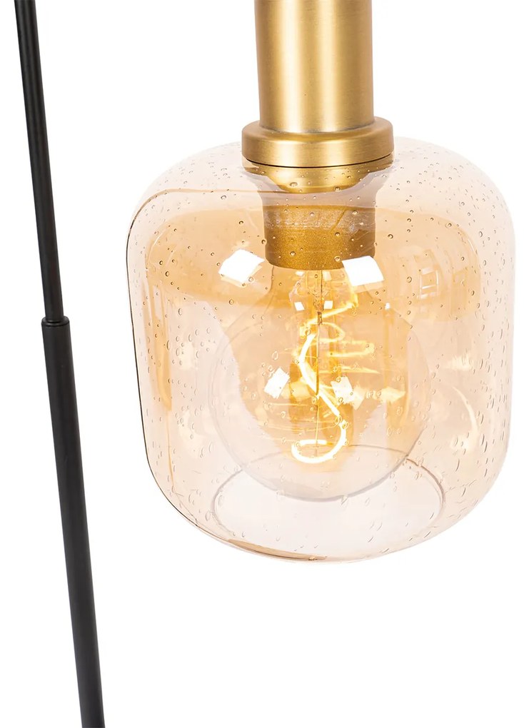 Dizajnová stolná lampa čierna s mosadzou a jantárovým sklom - Zuzanna