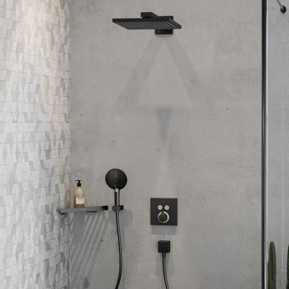 HANSGROHE Raindance E horná sprcha 1jet, 300 x 300 mm, so sprchovým ramenom 390 mm, matná čierna, 26238670
