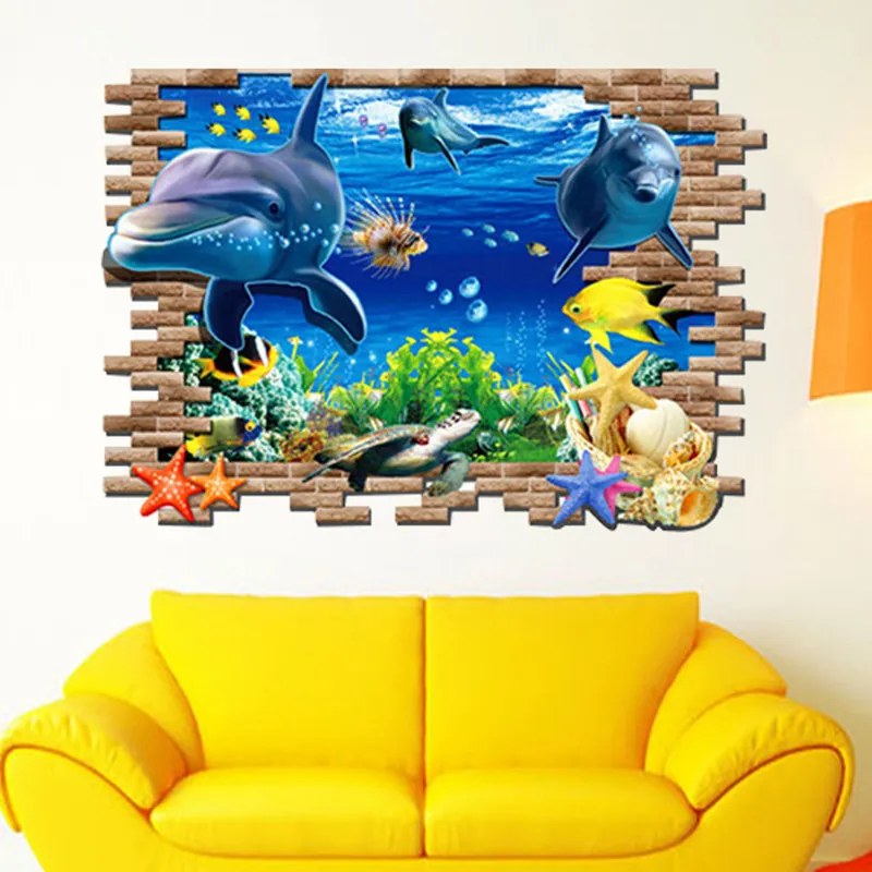 Veselá Stena Samolepka na stenu na stenu Roztomilé delfíny Veľkosť: 88 x 58 cm