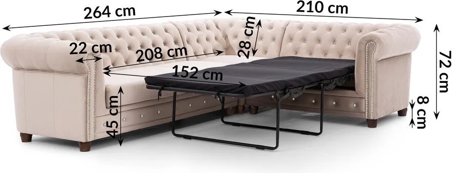 Béžová zamatová rozkladacia rohová pohovka (pravý roh/do L) York Blik – Ropez