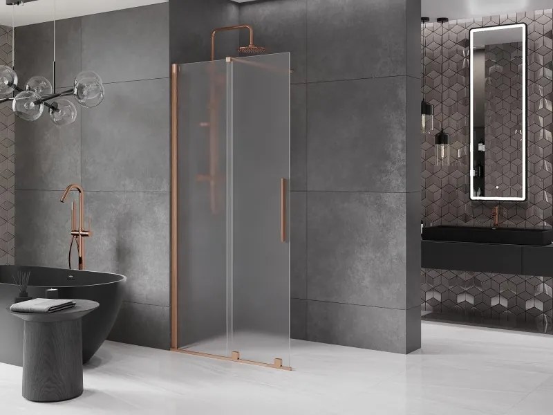 Mexen Velar, sprchová zástena s posuvnými dverami Walk-in 70 x 200 cm, 8mm sklo námraza, medená matná, 871-070-000-33-65
