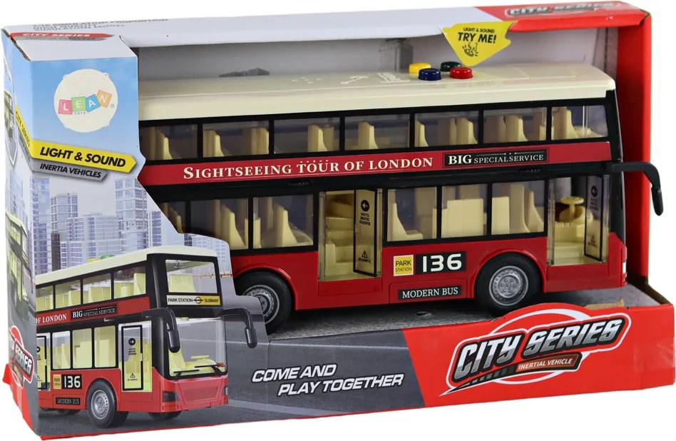 LEAN Toys Mestský poschodový autobus Svetlá znie červeno 1:16