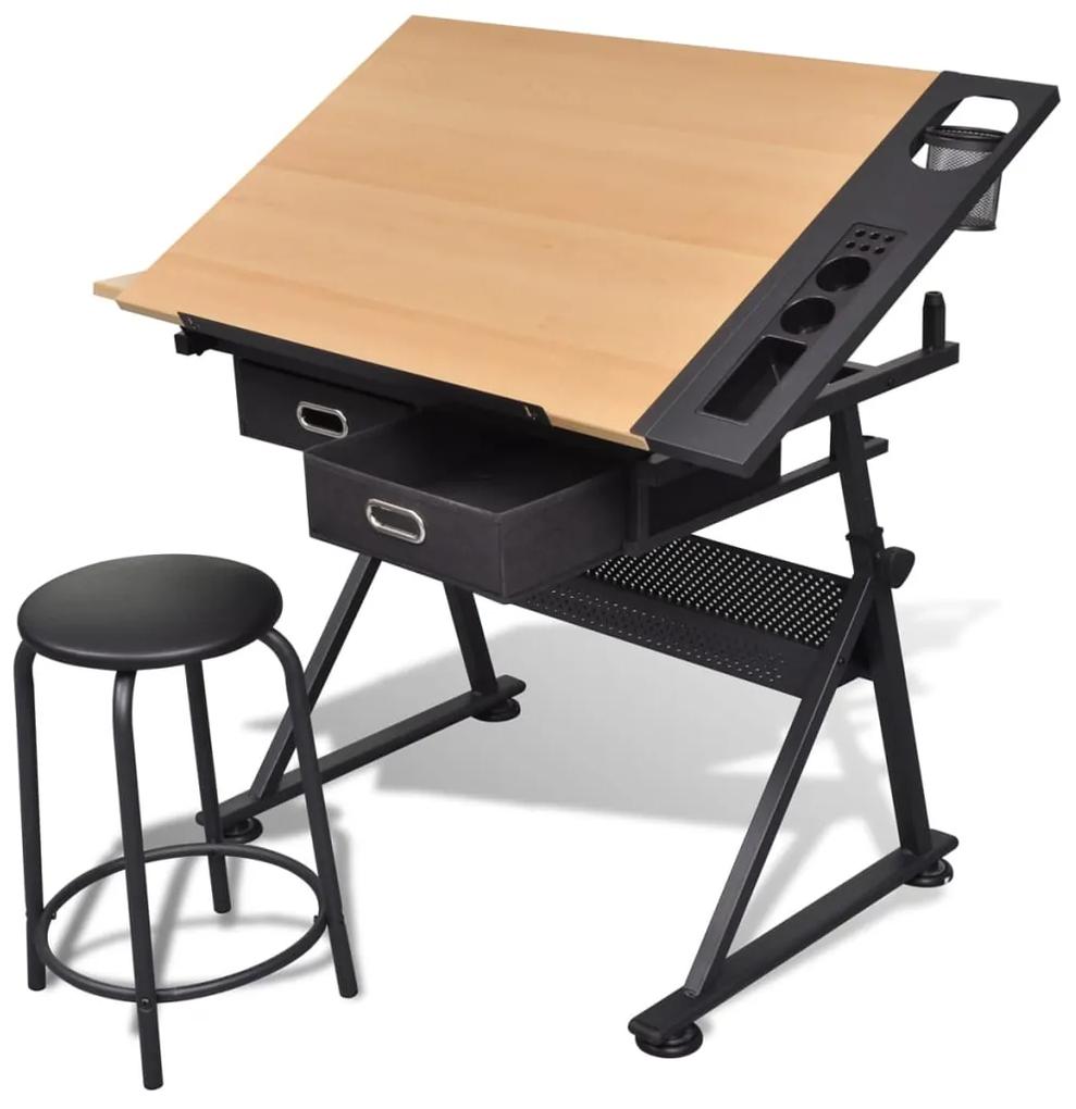 vidaXL Stôl na kreslenie Draftsmen so sklopnou doskou a stoličkou