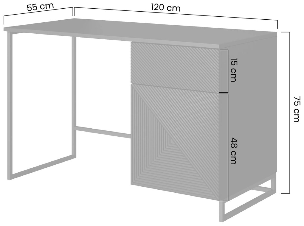 Písací stôl Asha 120 cm - biely mat / čierne nohy