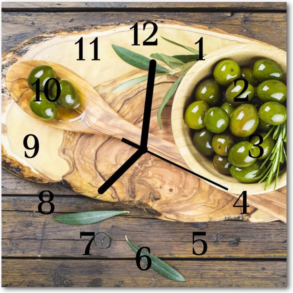 Sklenené hodiny štvorcové  Drevené olivy