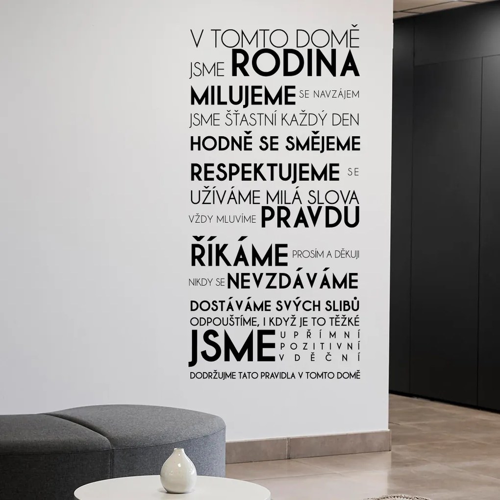 Veselá Stena Samolepka V tomto dome Farba: modrá, Veľkosť: 60 x 125 cm