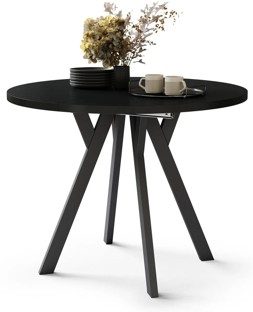 ALMO 100 Čierny/čierne nohy - OKRÚHLY LOFTOVÝ/INDUSTRIÁLNY ROZKLADACÍ STÔL DO OBÝVAČKY/JEDÁLNE