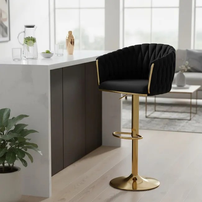 Barová stolička COFTON zamatová, zlatá / čierna