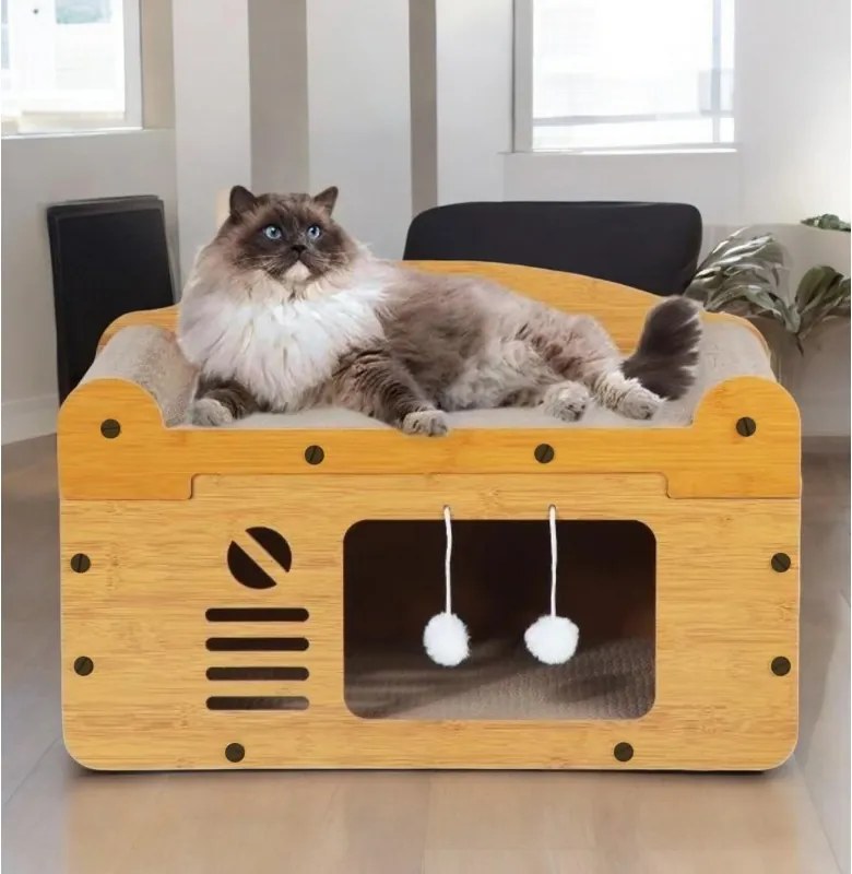 Mačací domček 3v1 KITZONE 56x30 cm, béžový