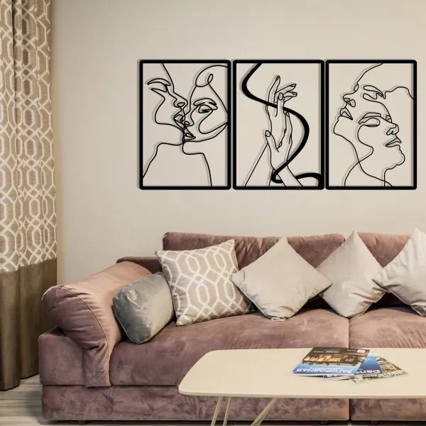 SADA 3x Nástenná dekorácia 109x50 cm láska kov