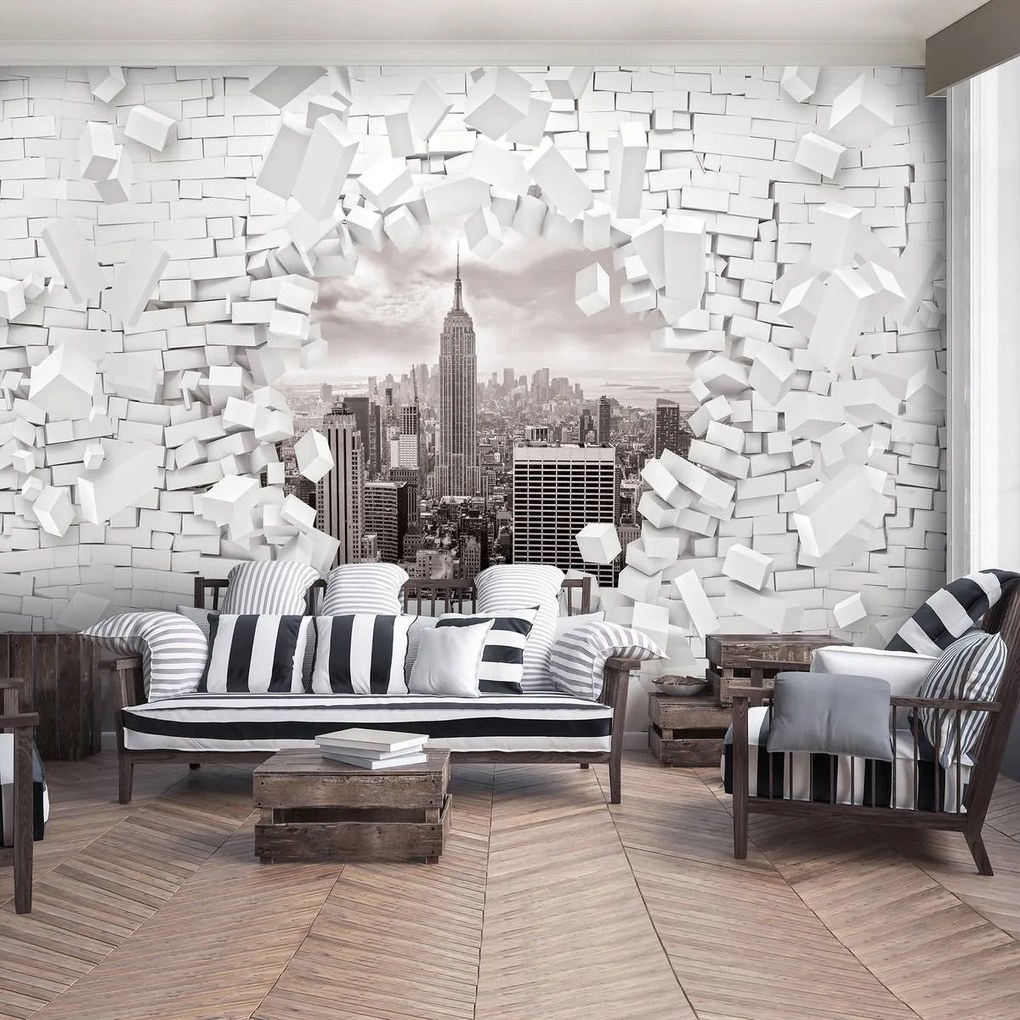 Fototapeta - New York a 3D Brickwall (254x184 cm)