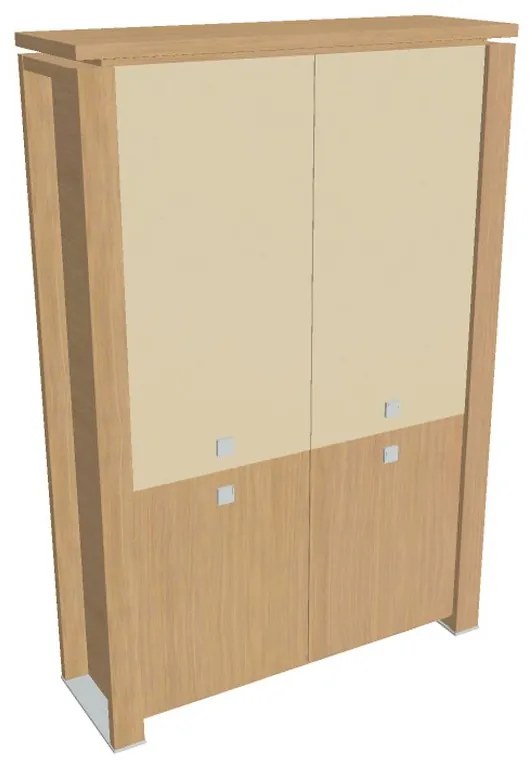 Vysoká skriňa Verno+ 140 x 46 x 210 cm, kombinované dvere, dub svetlý / vanilka