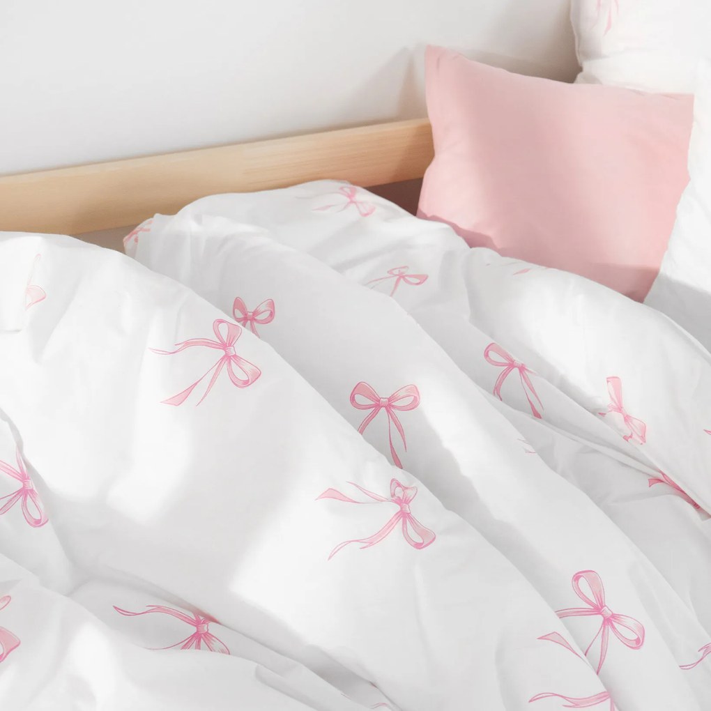 Goldea detské bavlnené obliečky - ružové mašličky 150 x 200 a 50 x 60 cm
