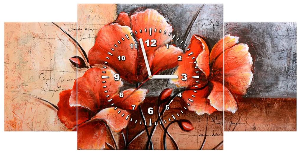 Gario Obraz s hodinami Nádherný Vlčí mak - 3 dielny Rozmery: 80 x 40 cm