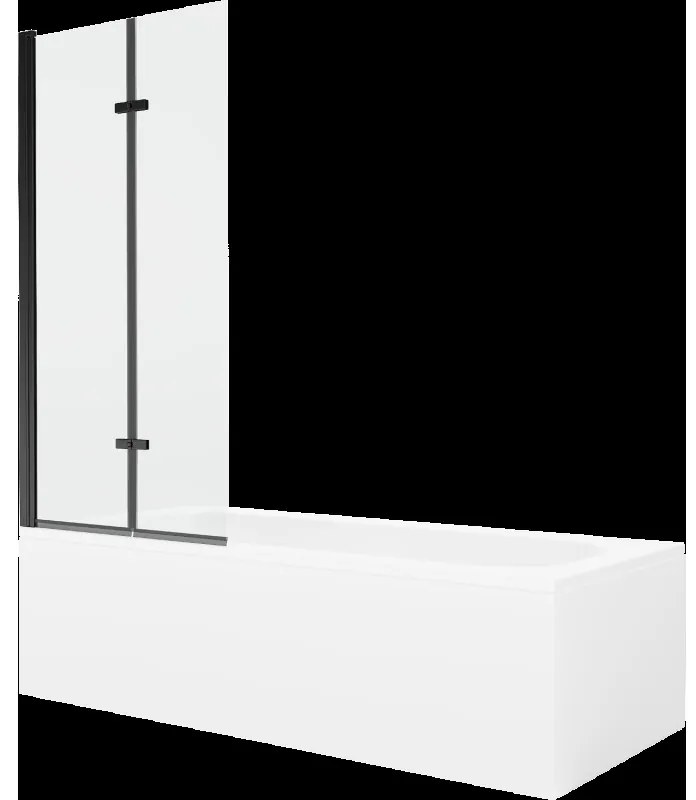 Mexen Vega obdĺžniková vaňa 170 x 70 cm s obkladom a 2-krídlovou zástenou 80 cm, Transparentné, Čierna - 550117070X9208027000