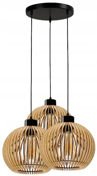 BERGE Stropné LED svietidlo LOFT 3xE27 - WOOD - čierne