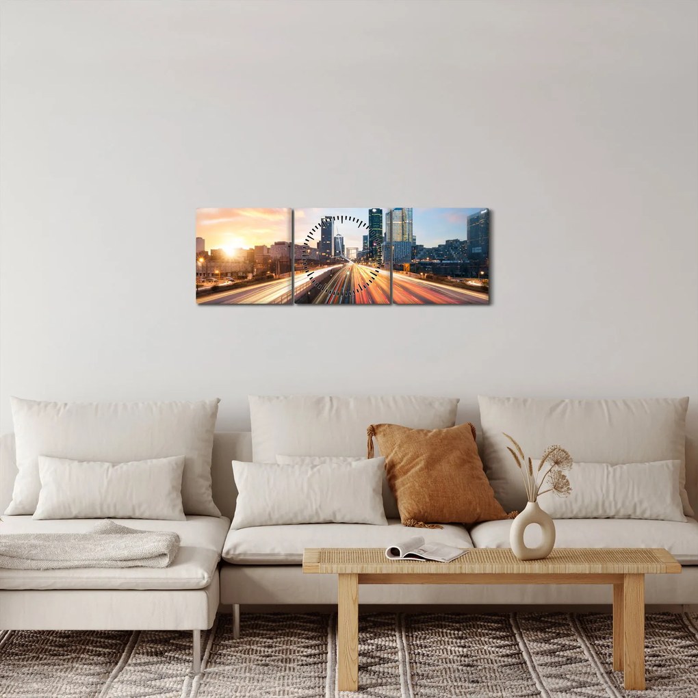 Obraz - Cesta veľkomesta (s hodinami) (90x30 cm)