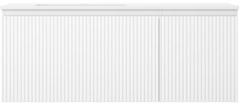 Mexen Rivel, kúpeľňová skrinka 120 cm s ľavým umývadlom Otis, 1S, 1D, drážkovaná, biela matná, 91A23-12047-3-BBFF01-W18L01