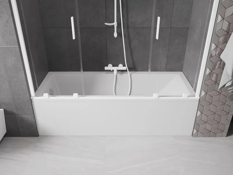 Mexen Velar Duo, vaňová zástena 2-krídlová s posuvnými dverami 190 x 150 cm, 8mm číre sklo, biely profil, 896-190-000-02-20