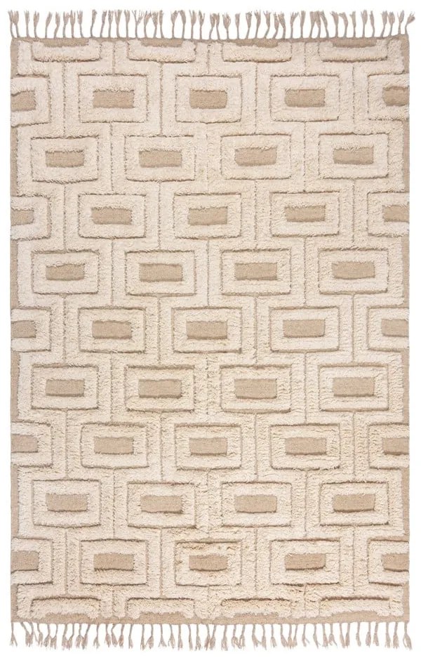 Béžový/krémový ručne tkaný vlnený koberec 160x230 cm Greek Key – Flair Rugs