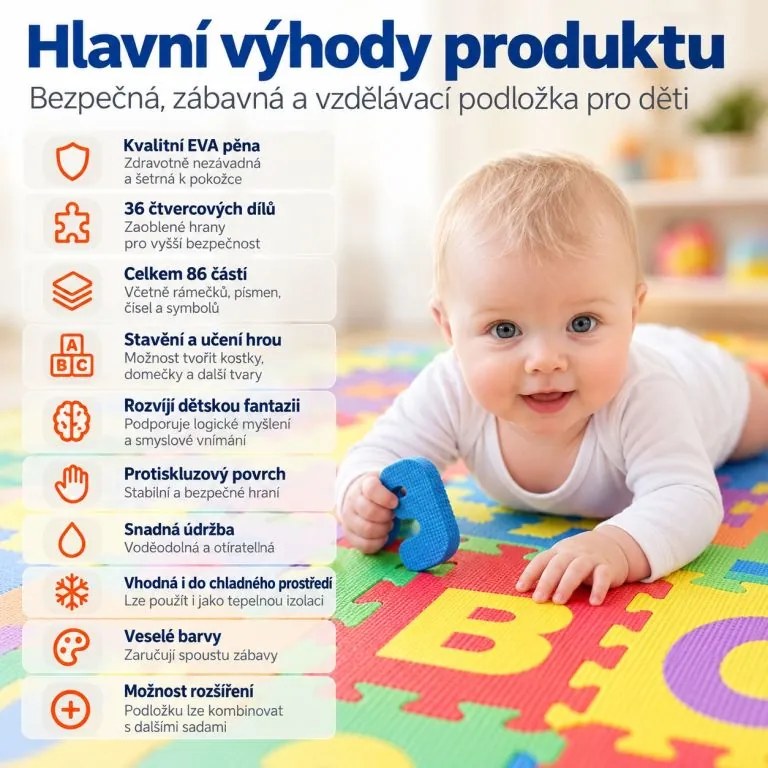 GAMES PLANET Penové puzzle čísla a písmená, 86 kusov