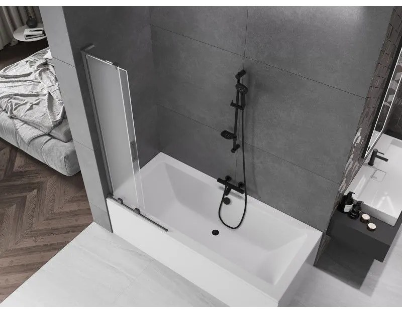 Mexen Velar L, 2-krídlová posuvná vaňová zástena 75 x 150 cm, 8mm sklo námraza, brúsený grafit, 896-075-003-31-66