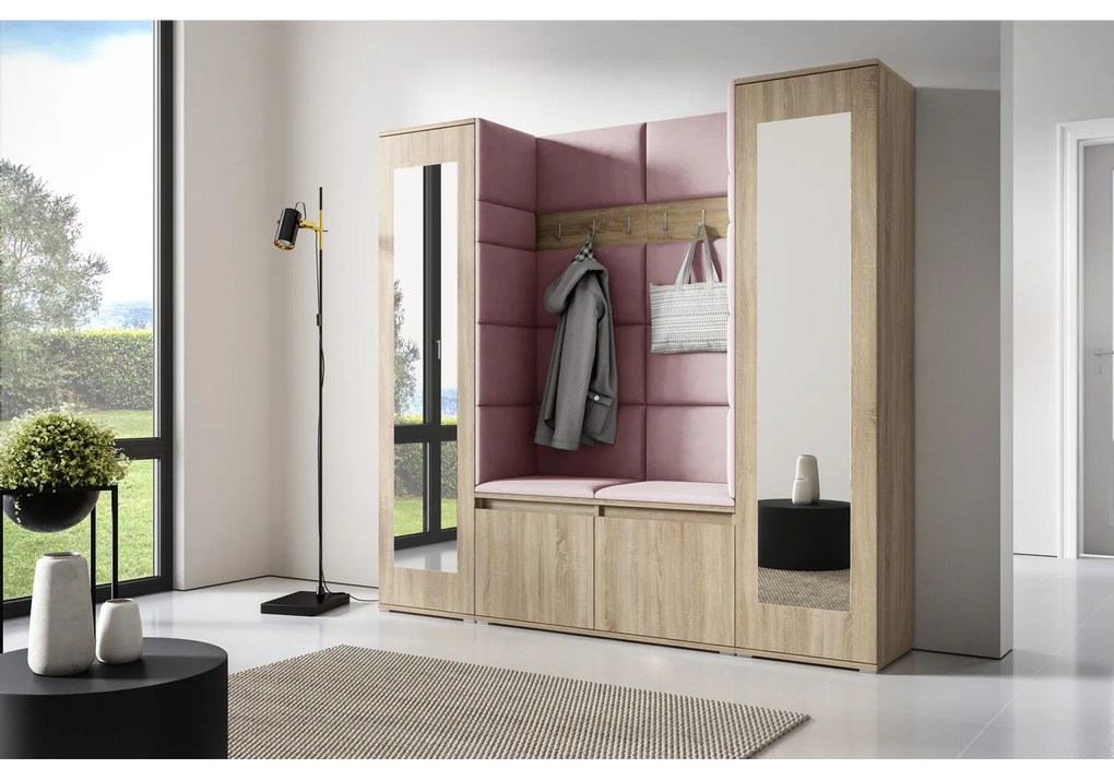 Predsieňová stena AMI 31 So zrkadlom Dub sonoma Ružová